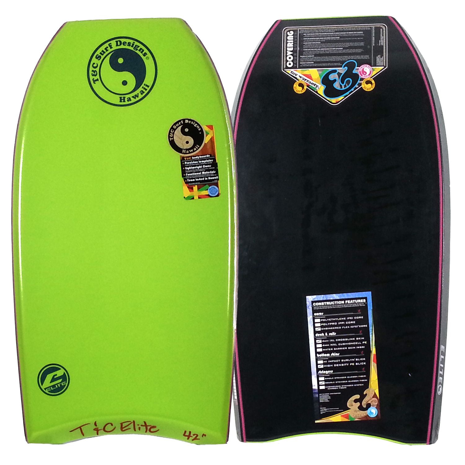 T&C Elite 42 Crescent Bodyboard White deck, Red rails, Black bottom