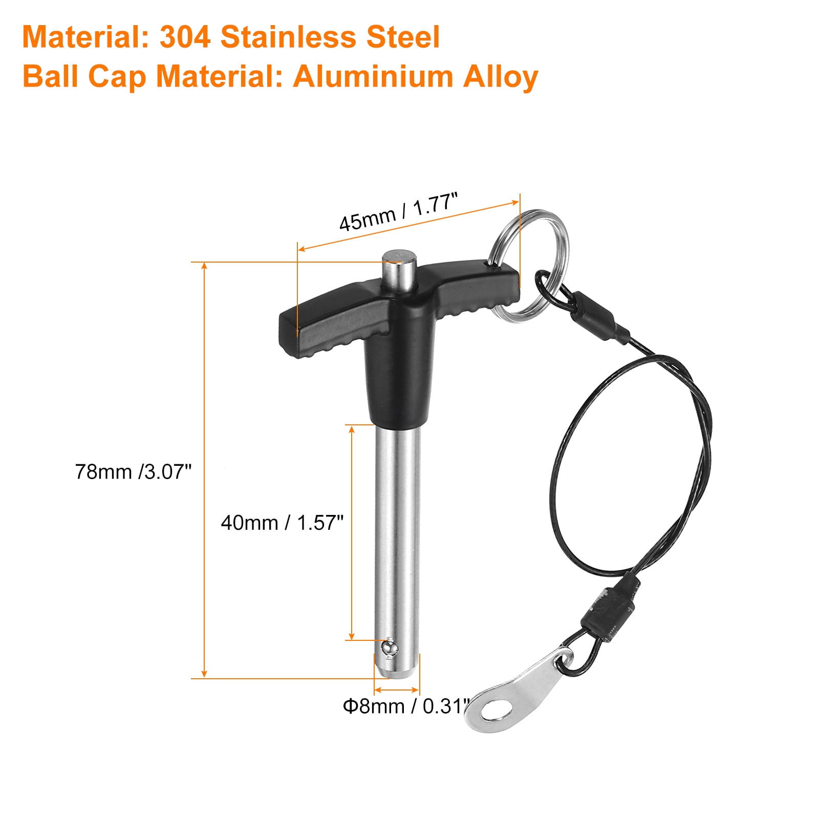 Uxcell 4Pack T Handle Lock Pins, 8mm x 40mm Usage Length Stainless Steel Push-Button Quick Release Pin