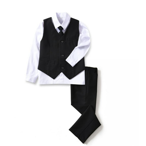 ETHAN Boys 4 Piece Vest Set Formal Dress Suits Wedding Outfit Dresswear Black 3T