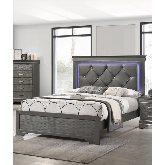 Gray and Dark Gray Faux Leather Tufted Queen Size Headboard for Bedroom
