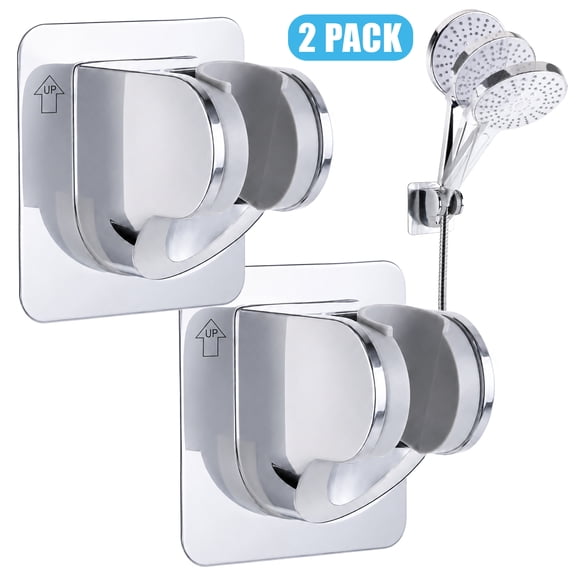 Aovky Shower Head Holder Strong Adhesive, Adjustable Handheld Shower Head Holder Wall Mount, No Drilling Waterproof Shower Wand Bracket for Bathroom (Silver, 2)