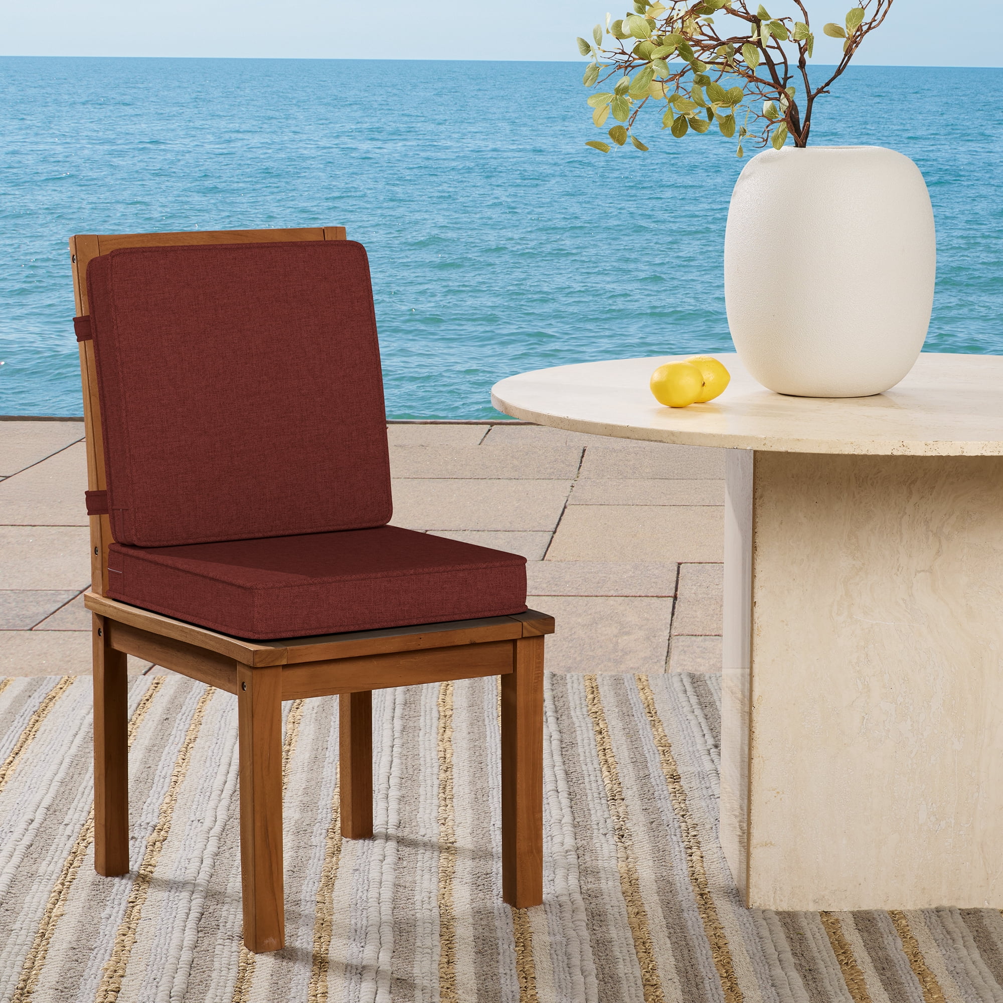 ARDEN Foam Outdoor Double Welted Dining Chair Cushion, 20 x 20, made with ProFoam, Rain-proof, Fade Resistant, Chili Pepper Red Woven Solid