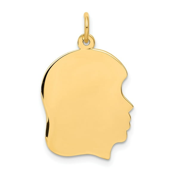 14k Yellow Gold Plain Medium .035 Gauge Facing Right Engravable Girl Head Charm