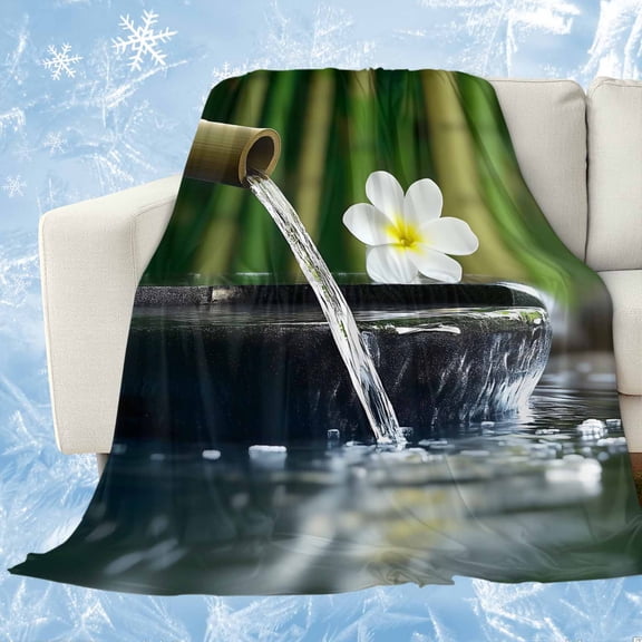 Zen Stones Water Flowing Cooling Blanket, Lightweight Breathable Summer Throw Blanket with Double Sided Cold Effect, Floral Green Forest Picnic Beach Blankets Bed Sheet for Hot Sleepers 40"x60"