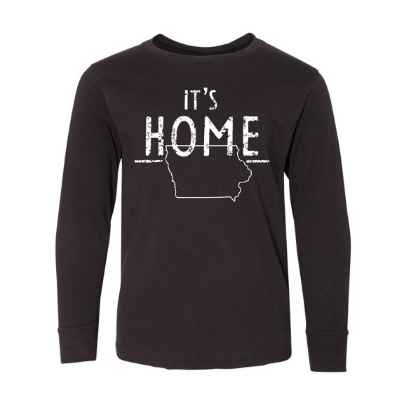 Inktastic It's Home- State of Iowa Outline Distressed Text Long Sleeve Youth T-Shirt