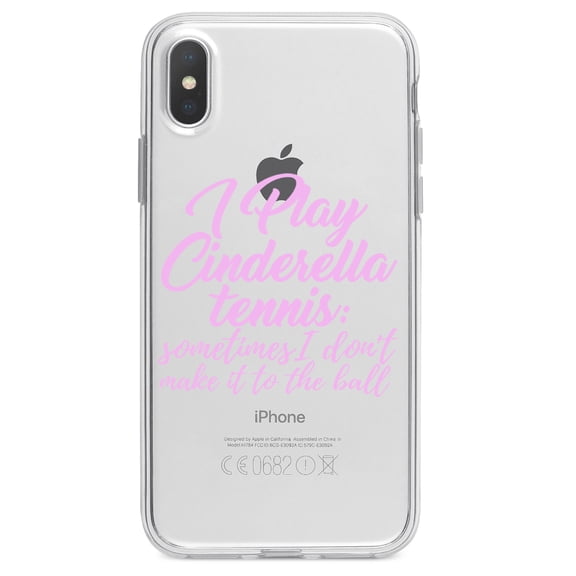 DistinctInk Clear Shockproof Hybrid Case for iPhone XR (6.1" Screen) - TPU Bumper Acrylic Back Tempered Glass Screen Protector - I Play Cinderella Tennis I Don't Make It To Ball