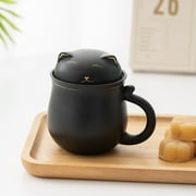 Ceramic Tea Mug with Infuser and Lid, Dingrich 350ml Cute Cat Tea Cup with Filter for Steeping Loose Leaf, Handmade Porcelain Teacup for Home Office (Black)