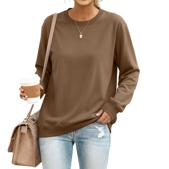 Trgacdwlo Womens Crew Necks Sweatshirts Long Sleeve Pullover Women Plain Fall Winter Warm Fleece Sweatshirts for Women Brown XXXL