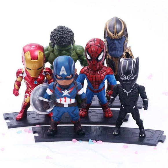 6pcs/set Marvel Avengers Black Panther Thanos Ironman Spiderman Captain American Hulk Figure Model Toys JIANGLANG