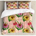 thumbnail image 1 of Coneflower Duvet Cover Set King Size, Vintage Style Illustration of Flowers Arranged Vertically Botanical Strips, Decorative 3 Piece Bedding Set with 2 Pillow Shams, Multicolor, by Ambesonne, 1 of 3