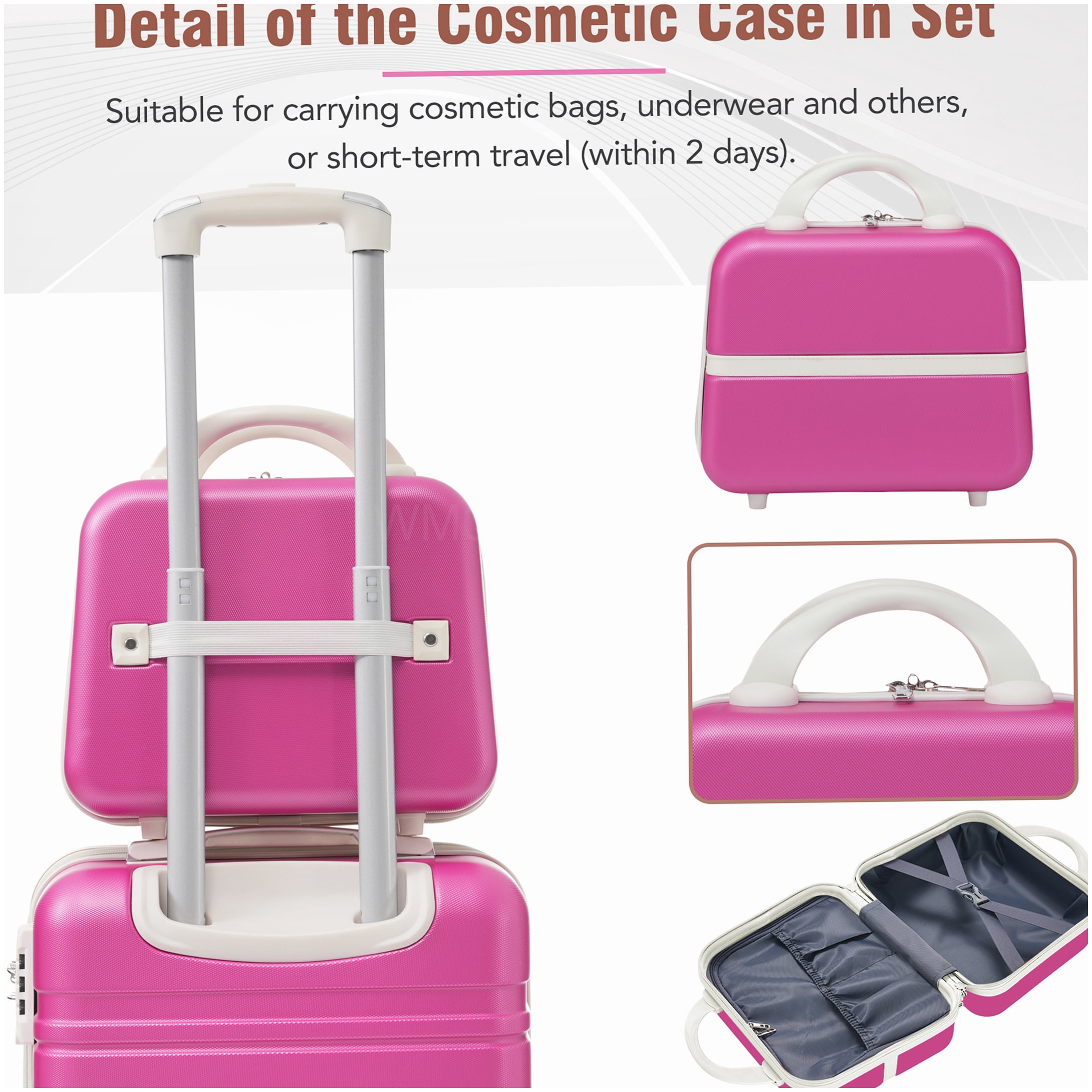 MANGIJOY Lightweight ABS Hardshell Suitcase Set 4PC, Pink Spinner Luggage with TSA Lock, Expandable Checked Bag and Carry On