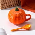 thumbnail image 3 of Pumpkin Coffee Mug, Pumpkin Mug with Lid & Spoon, Cute Ceramic Fall Mugs Orange Cartoon Coffee Cup, 3 of 6