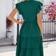 thumbnail image 4 of Puntoco Vestido De Manga Corta Con Cuello En V, Vestido Casual De Color Sólido Con Manga Corta Y Volantes Para Mujer Verde Militar Xxl, 4 of 8