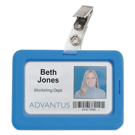 Advantus Rubberized Badge Holder, 2 1/2 x 3 3/4, Horizontal/Vertical, Blue, 5/PK -AVT76398