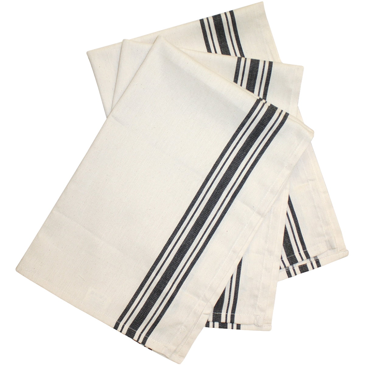 (2 pack) Aunt Martha's Retro Black Herringbone Striped Dish Towels Pkg of 3 Size 18"x 28"