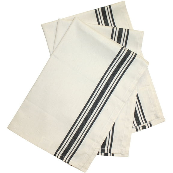 Aunt Martha's Retro Black Herringbone Striped Dish Towels Pkg of 3 Size 18"x 28"
