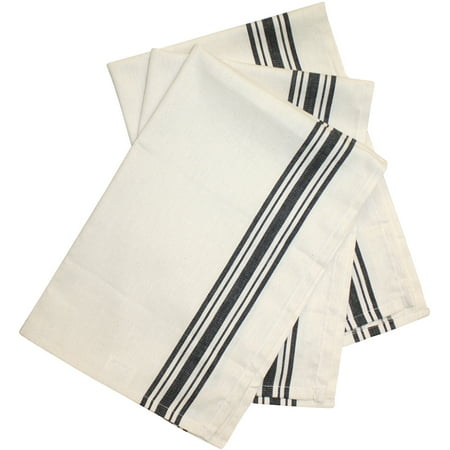 Aunt Martha's Retro Black Herringbone Striped Dish Towels Pkg of 3 Size 18"x 28"