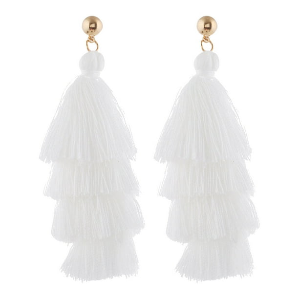 Pendientes de Borla Jumpingount Candelabro Moda Bohemia Larga Boho Tribal Blanco