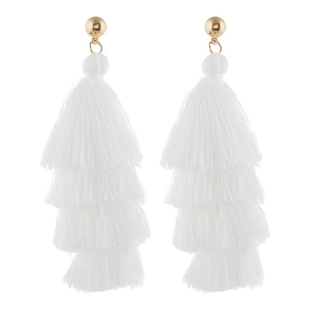 Pendientes de borla Candelabro Minnieouse 4 capas Paja bohemia Blanco