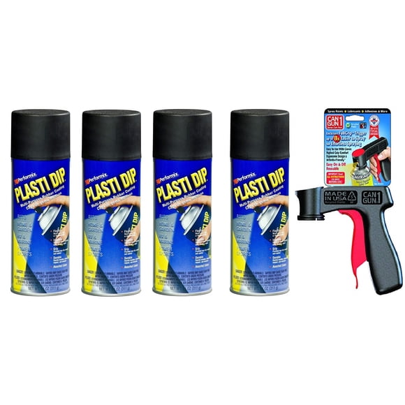 Plasti Dip Matte Black Wheel Kit (4 Matte Black Aerosol cans and 1 can-gun) Liquid Wrap Removable Rubber Coating - 11oz each