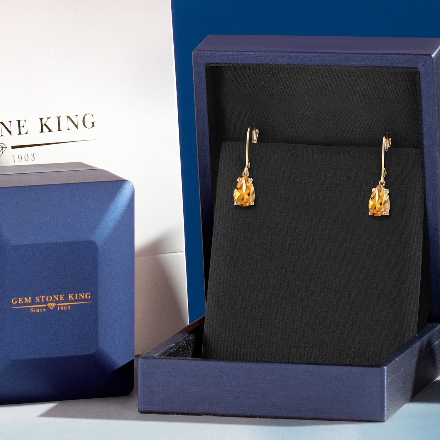Gem Stone King 14K Yellow Gold Yellow Citrine Earrings for Women | 2.14 Cttw | Gemstone November Birthstone | Pear Shape 9X6MM