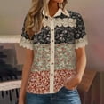thumbnail image 2 of EINCcm Women's Shirts Short Sleeve Eyelet Lace Patchwork Collared V Neck Hollow Decor Elegant Shirt Button Down Tops, 2 of 5