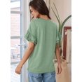 thumbnail image 4 of Hauts à Manches Courtes pour Femmes T-Shirts d'Été Décontractés à Volants Col Ras du Cou Blouse Mode Vert Haricot S, 4 of 9
