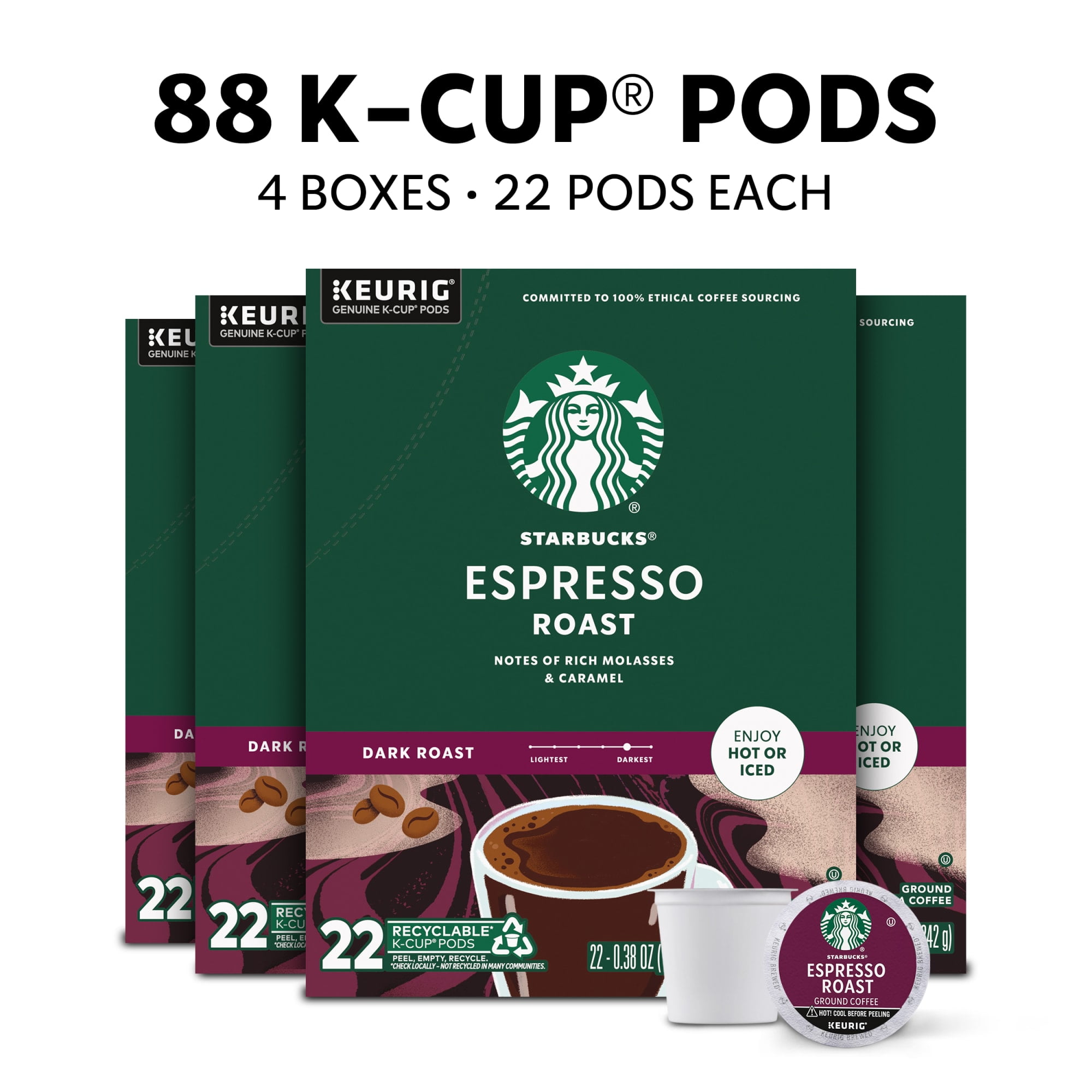 Starbucks Espresso Roast, Dark Roast Keurig K-Cup Coffee Pods, 100% Arabica, 88 Count