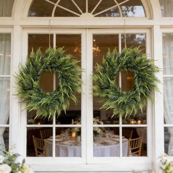 Fern Wreath,Rustic Farmhouse Floral Accent,for Lifelike Faux Greenery Wreath for Home & Garden Decor, Door, Wall, Table, Indoor & Outdoor