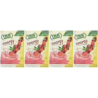 True Lemon (Energy Drinks) Wild Cherry Cranberry 4 boxes, 24ct instant powdered drink mix packets, by True Citrus