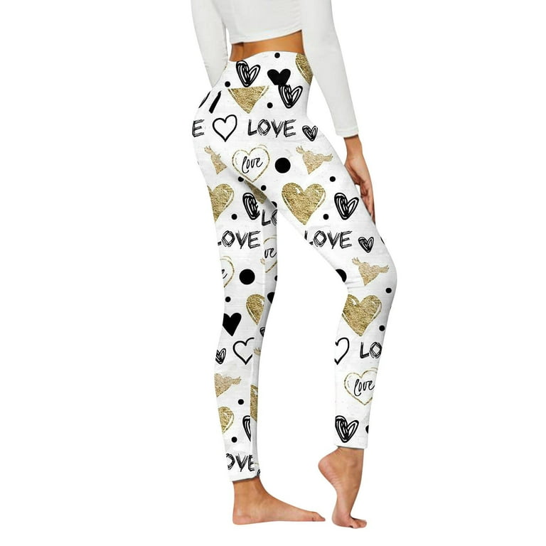 Hvyesh Valentines Leggings for Women High Waisted Tummy Control Tights Butt  Lift Stretchy Pants Cuet Love Heart Graphic Full Length Trousers White XL 
