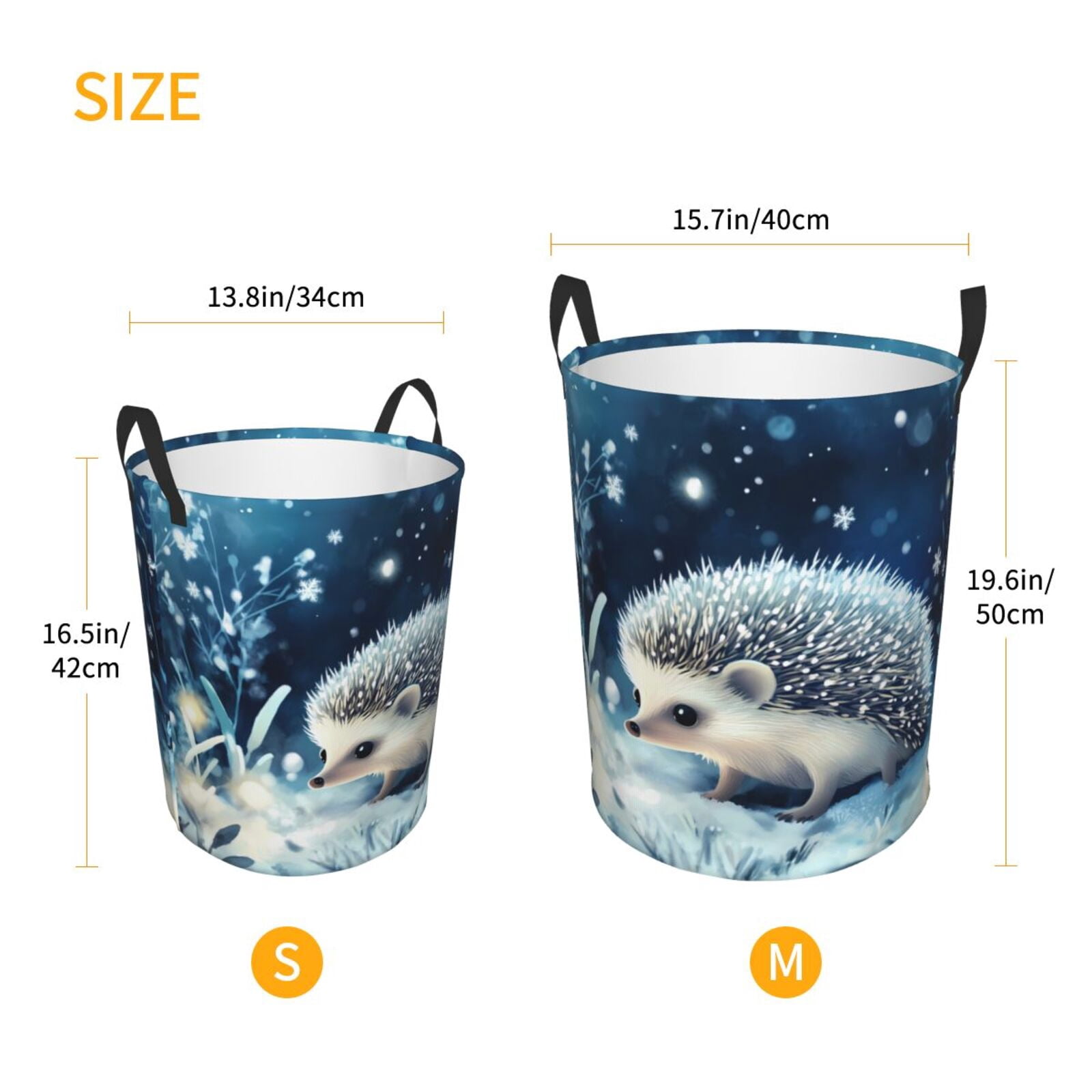 Large Laundry Basket with Handles - Winter Hedgehog Snowflakes Kids Baby Dirty Clothes Laundry Hamper for Bedroom Aesthetic