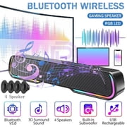 Home Theater Bluetooth Soundbar with Bass, 4 Dynamic Light Modes, Bluetooth 5.0, 52mm Magnetic Speakers – Compatible w/ TV, PC, Phone