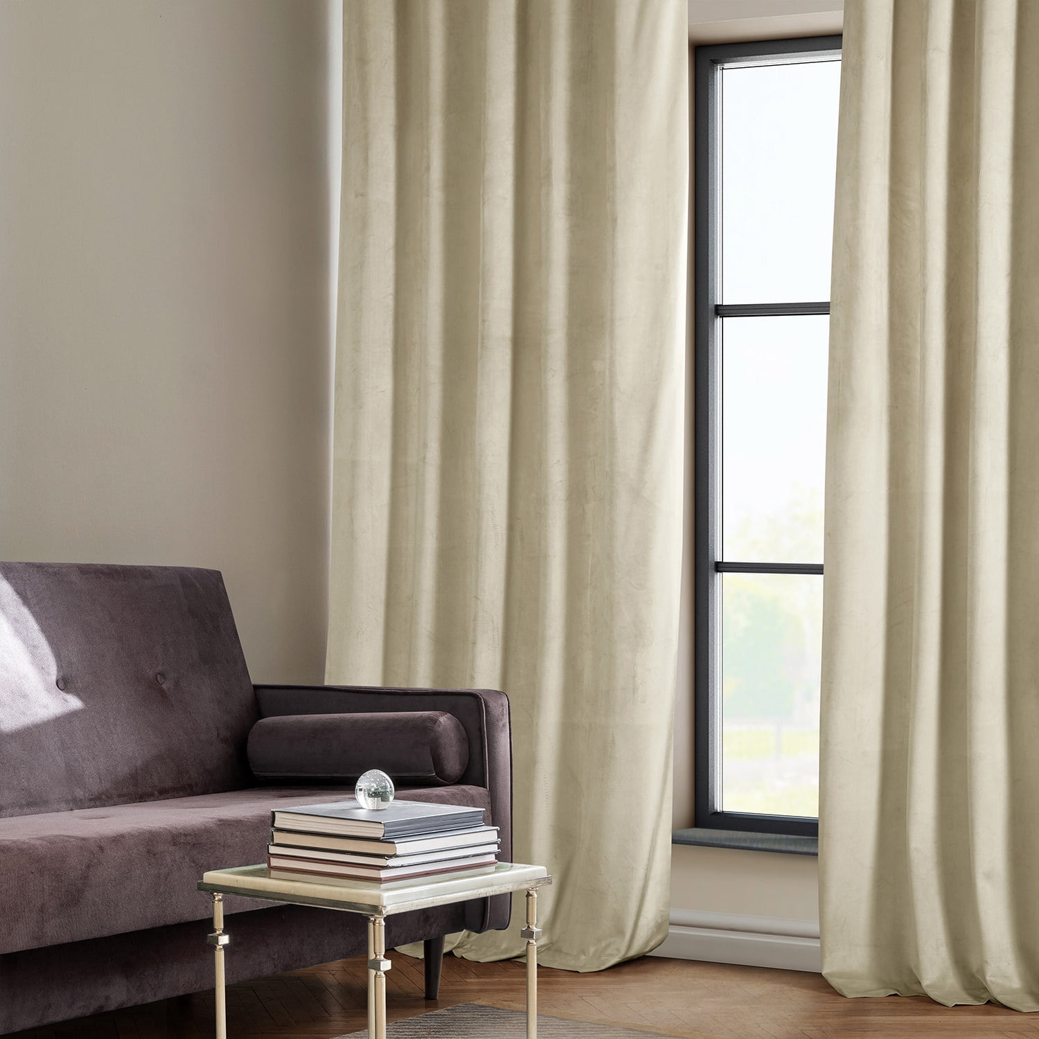 Half Price Drapes Signature Angora Beige Plush Velvet Hotel Blackout Curtains(1 Panel), 50W X 108L