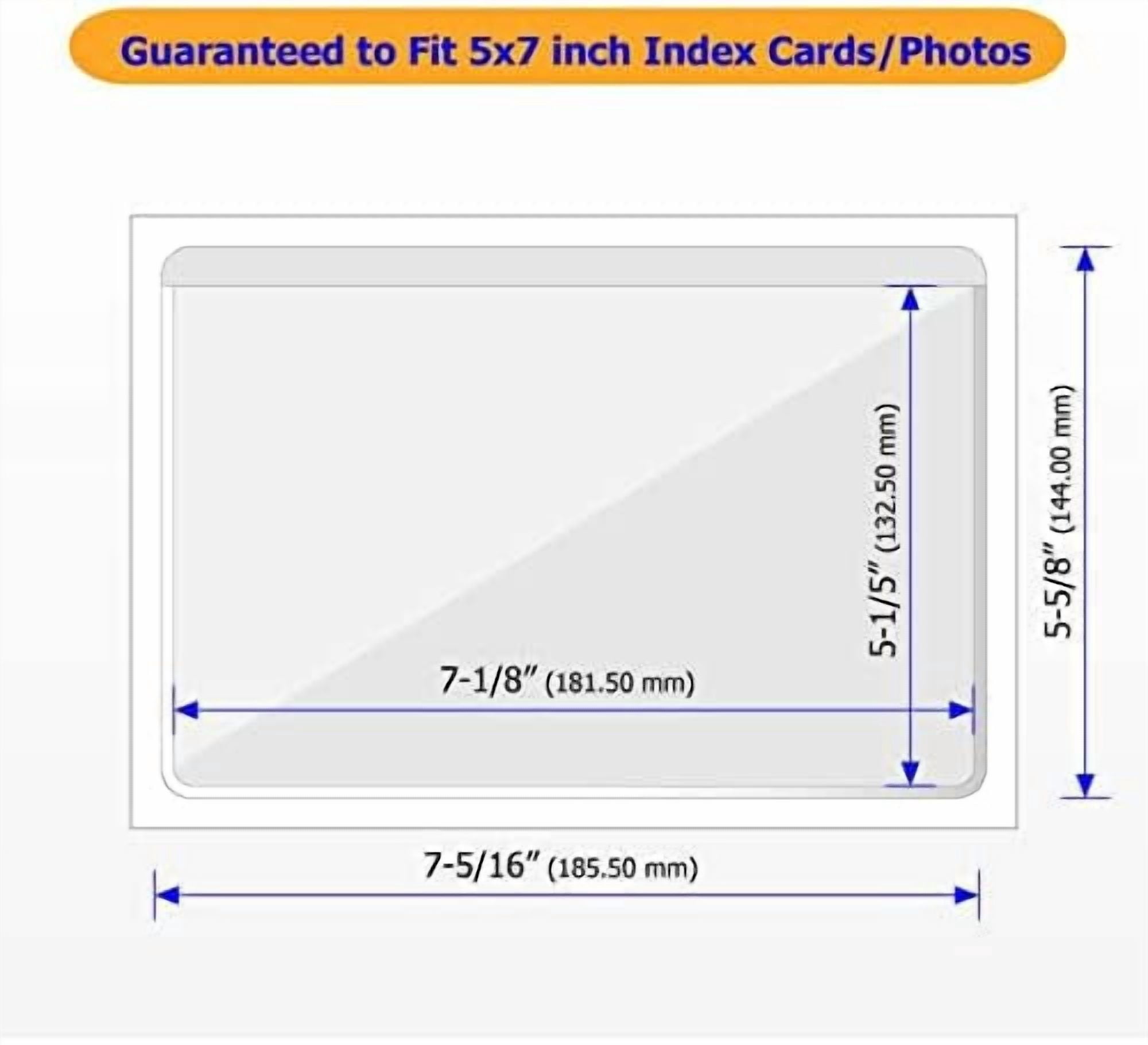 Clear Adhesive 5" x 7" Index Card Pockets with Top Open for Loading, 50 Pack, Plastic Labels Holders for Storage Bins and Library Card, Organizing and Protecting Your Index Cards or Photos