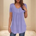 thumbnail image 2 of Camisetas Casuales de Mujer Cuello Redondo de Color Sólido con Diseño de Manga de Botón Ahuecado, Camiseta de Verano Ligera para Uso Diario, 2 of 8
