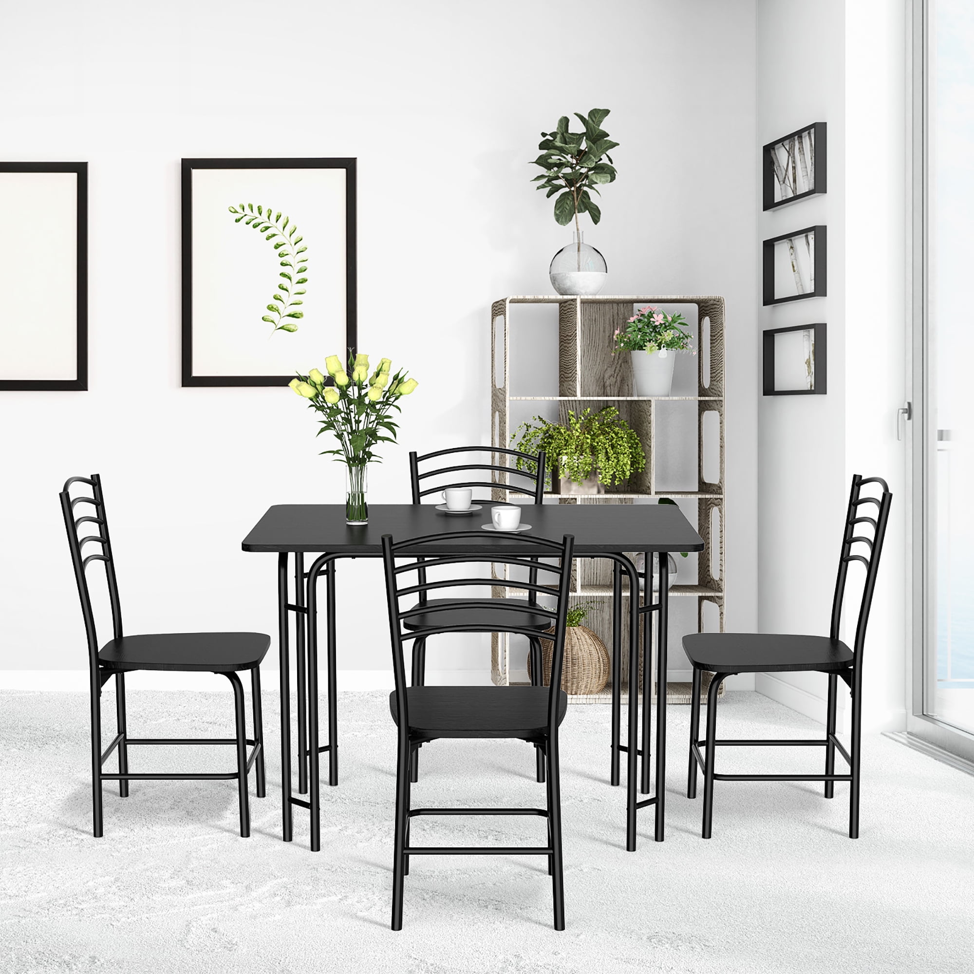 Costway 5 Pcs Modern Dining Table Set 4 Chairs Steel Frame Home Kitchen Furniture Black