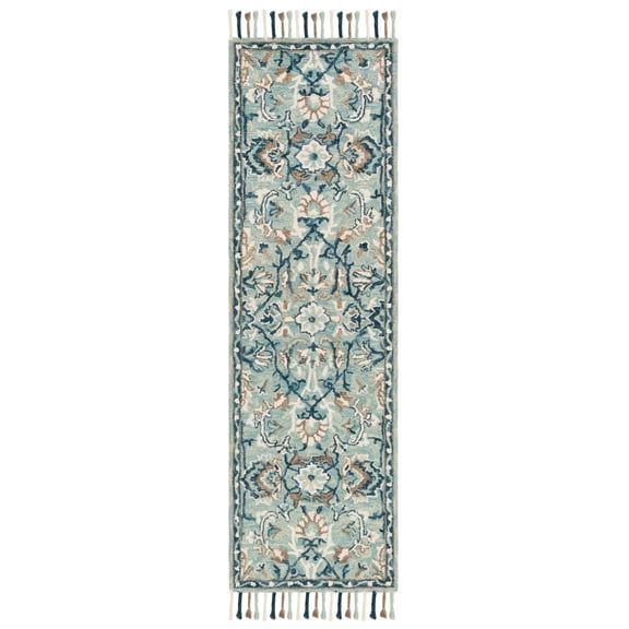 SAFAVIEH Blossom Frona Floral Wool Runner Rug, Blue/Ivory, 2'3" x 14'