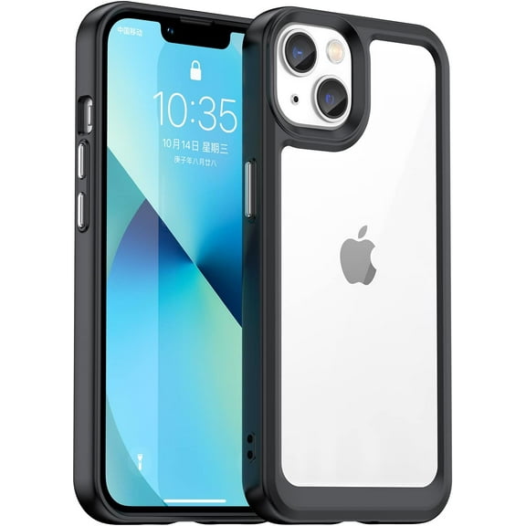 Case for iPhone 13 Case Slim Dropproof [Defend from Drop/Scratch/Slip/Fingerprint] Clear Acrylic Hard Back Soft TPU Bumper Hybrid Phone Cover for iPhone 13-Black