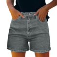 thumbnail image 3 of Womens Relaxed Fit Casual High Waist Denim Shorts Summer Casual Hiking Shorts Button Waist with Pockets by Yigetop Grey 2XL, 3 of 7
