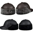 thumbnail image 2 of Men's Genuine Leather Earflaps Hat Warm Thick Baseball Cap with Earflaps, Warm Genuine Leather Baseball Cap, Cotton Peaked Cap, 2 of 8