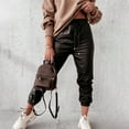 thumbnail image 4 of RQYYD Womens Ladies Faux Leather Elastic High Waist Joggers Bottoms Drawstring Pants Trousers Black M, 4 of 8