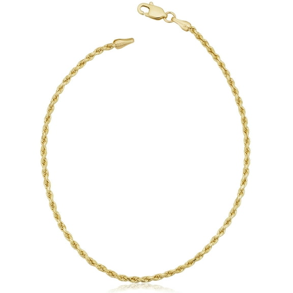 KoolJewelry Solid 10k Yellow Gold Rope Chain Anklet (1.7mm , 10 inches)