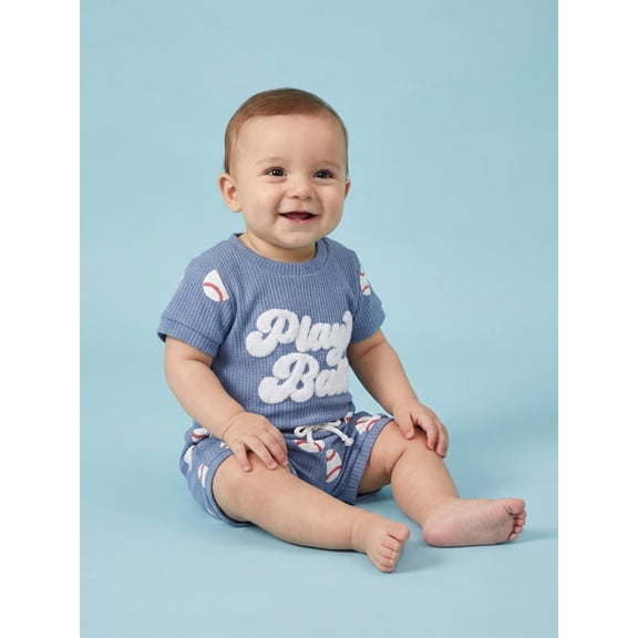 Baby Summer Outfits Casual Baseball/Golf Themed Crew Neck Short Sleeve Romper and Shorts 2 Pcs Set