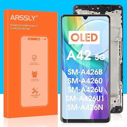 OLED for Samsung Galaxy A42 5G Screen Replacement, LCD Display for A426 A426U A426V SM-A426B Touch Screen Digitizer Assembly with Repair Kits(Black with Frame)(Support Fingerprint)