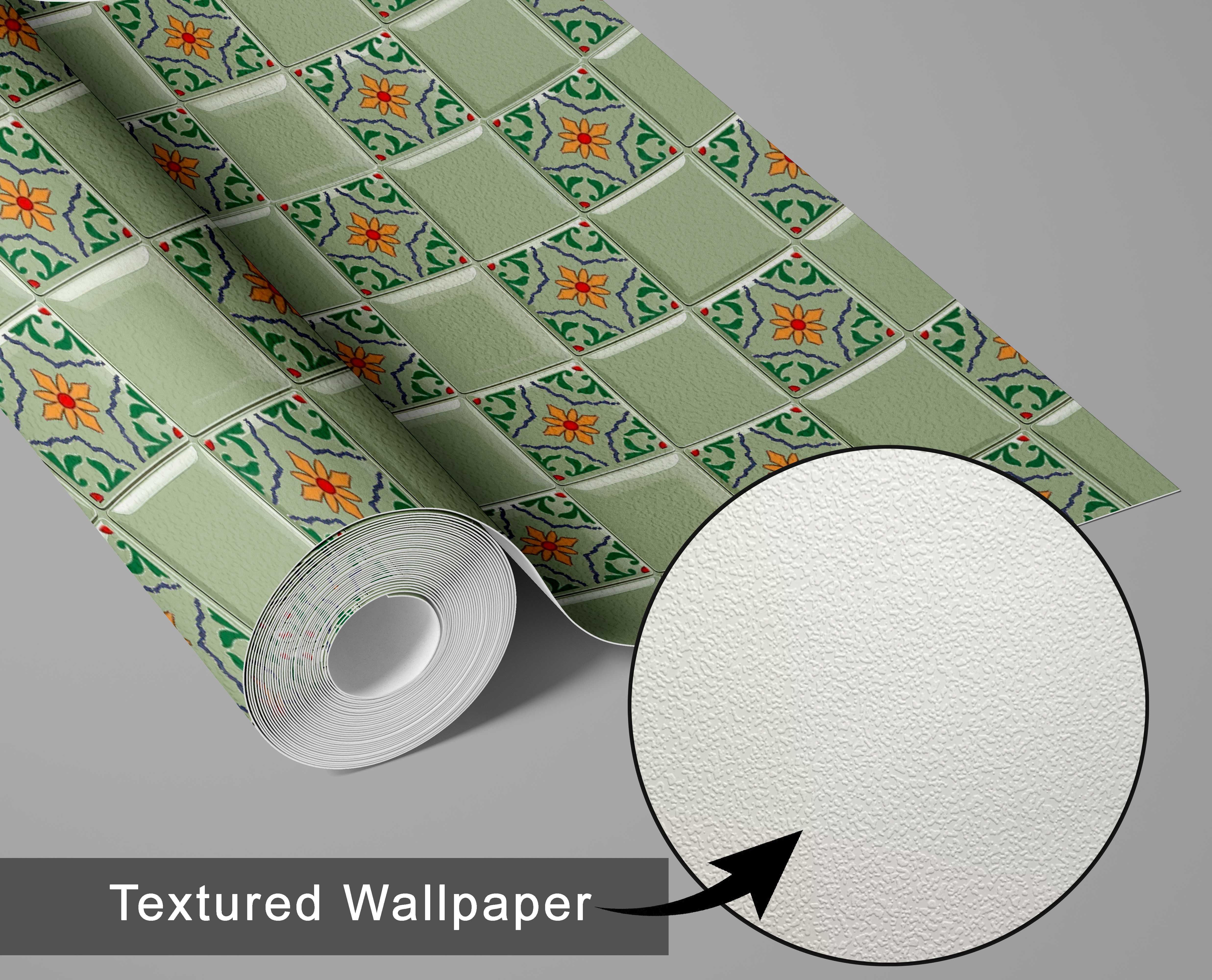S4Sassy Mosaic Tile Wallpaper - Green Wall Covering, 25" X 60" Self-Adhesive Textured Vinyl Wall Paper, Walls Wrap, Botanical Removable Wallpaper For Bedroom, Nursery, Study
