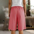 thumbnail image 6 of Vivianyn HD Women's Gingham Plaid Shorts, Elastic Waist Button Casual Loose Fit Knee Length Bottoms,Red,Size S-XXXL, 6 of 9