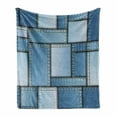 thumbnail image 1 of Country Soft Flannel Fleece Throw Blanket, Patchwork of Different Size Shapes Pattern Vertical Warp Beam Artprint Geometric, Cozy Plush for Indoor and Outdoor Use, 50" x 70", Blue, by Ambesonne, 1 of 6