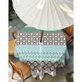 thumbnail image 3 of Outdoor Tablecloth with Umbrella Hole, Boho Geometric Spillproof Waterproof Outdoor Table Cover, Turquoise Green Brown Tribal Stripes Patio Tablecloths for Party/Garden/Picnic, Round 54 inch, 3 of 9