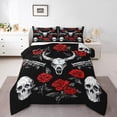 thumbnail image 1 of Erosebridal Cow Skull Skeleton Bedding Full Comforter Set, Hunting Theme Down Comforter, Gothic Rose Flower Home Decor, Reversible 3pcs, 1 of 8